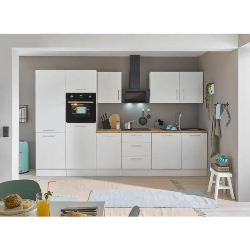 K&uuml;chenblock 340 cm in Wei&szlig;, Eiche Artisan