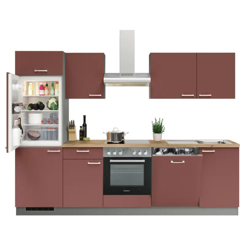 K&uuml;chenblock 280 cm in Anthrazit, Rot