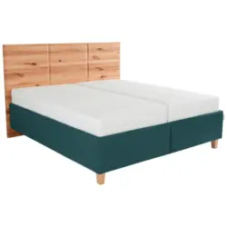 Polsterbett Matratze, Lattenrost, Bettkasten Buchefarben, Petrol 200/200 cm