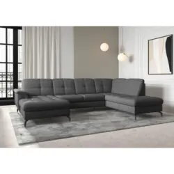 Wohnlandschaft Zora E in Flachgewebe Dunkelgrau