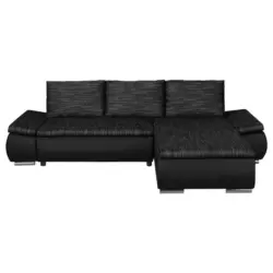 Ecksofa in Textilgeflecht Schwarz 266/175 cm