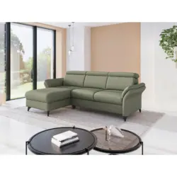Ecksofa Glendale E in Flachgewebe Olivgr&uuml;n 166/253 cm