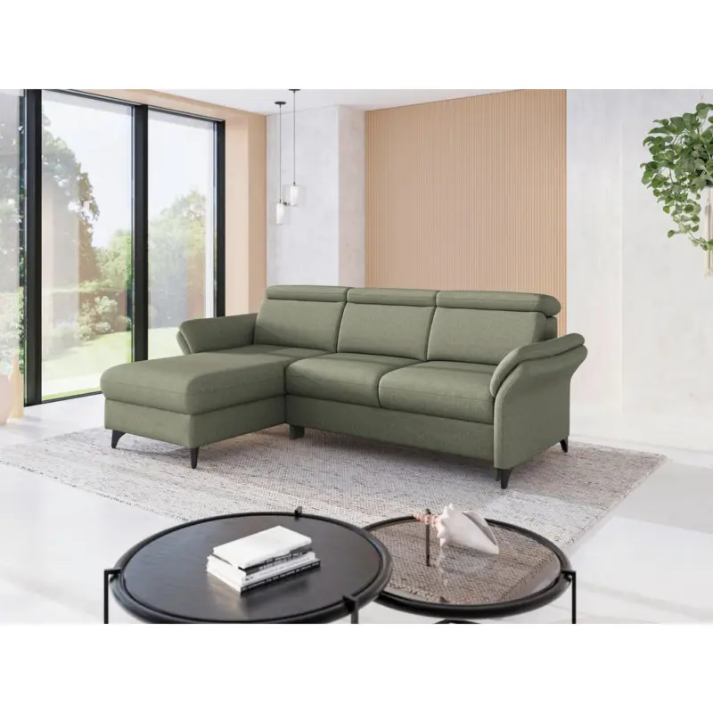Ecksofa Glendale E in Flachgewebe Olivgr&uuml;n 166/253 cm