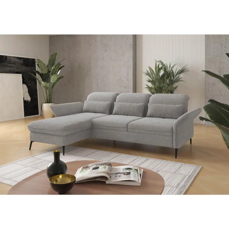 Ecksofa in Flachgewebe Hellgrau 198/264 cm
