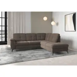 Ecksofa Zora E in Flachgewebe Dunkelbraun 244/212 cm