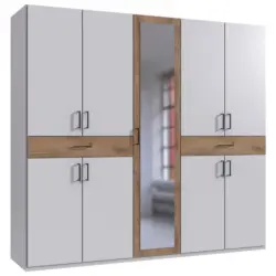 Dreht&uuml;renschrank in Wei&szlig;, Plankeneiche