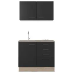 Minik&uuml;che 100 cm in Schwarz, Eichefarben