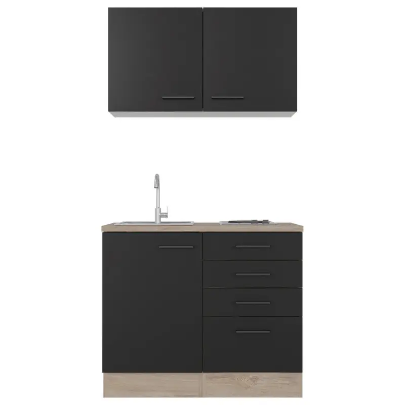 Minik&uuml;che 100 cm in Schwarz, Eichefarben