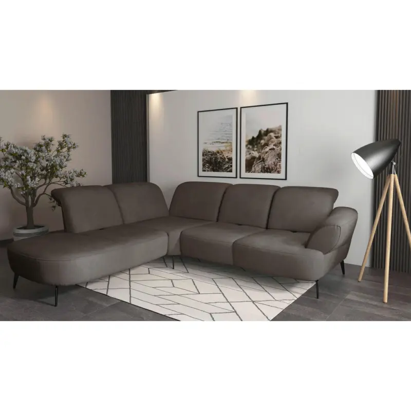 Ecksofa Dance E in Flachgewebe Schlammfarben 270/302 cm
