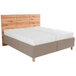 Polsterbett Matratze, Lattenrost, Bettkasten Buchefarben, Hellbraun 200/200 cm