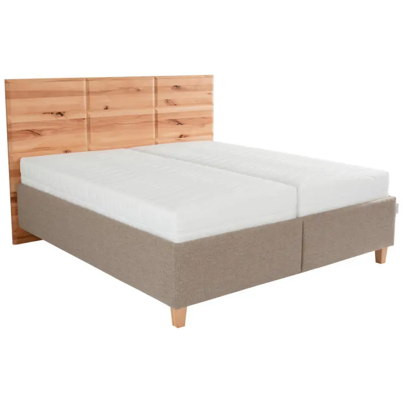 Polsterbett Matratze, Lattenrost, Bettkasten Buchefarben, Hellbraun 200/200 cm