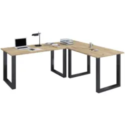 Eckschreibtisch 160/130/76 cm in Schwarz, Honigeiche