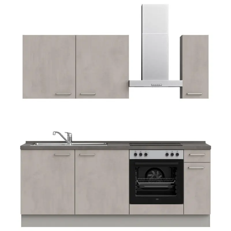 K&uuml;chenleerblock 210 cm in Grau, Schieferfarben, Hellgrau