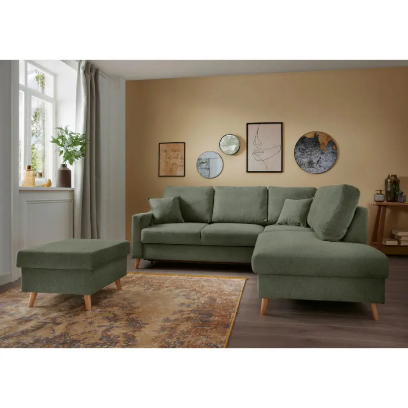 Ecksofa Valentina in Chenille Dunkelgr&uuml;n