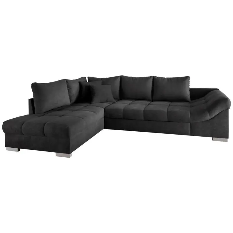 Eckschlafsofa in Mikrofaser Schwarz