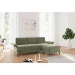 Ecksofa Rochelle E in Flachgewebe Hellgr&uuml;n 251/164 cm
