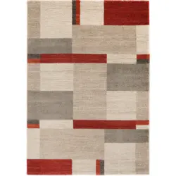 Webteppich 80/150 cm Palazzo Bloc Braun, Rot, Beige