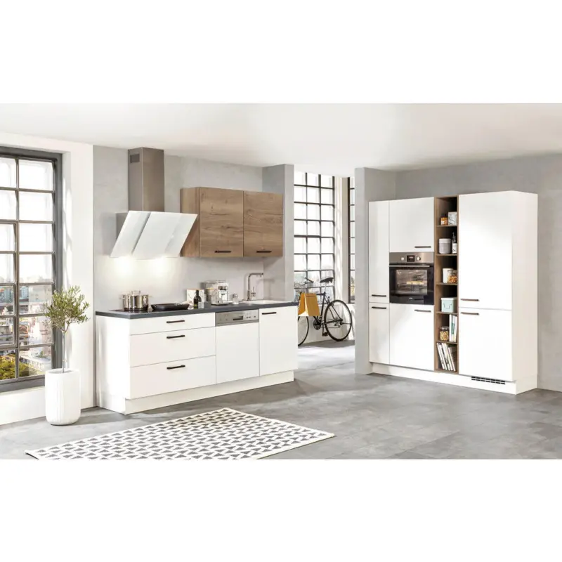 K&uuml;chenleerblock 220/180 cm in Wei&szlig;, Eichefarben