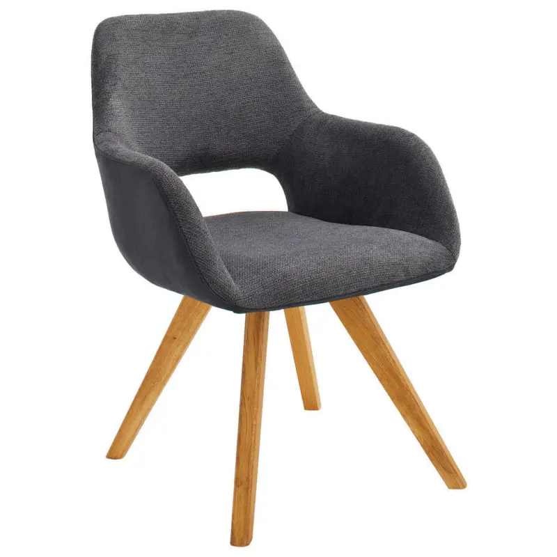 Armlehnstuhl in Holz, Textil Anthrazit, Eichefarben