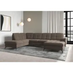 Wohnlandschaft Zora E in Flachgewebe Dunkelbraun