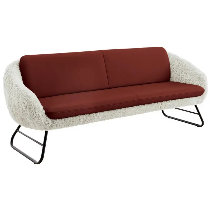 Sitzbank 219/87/78 cm in Beige, Weinrot