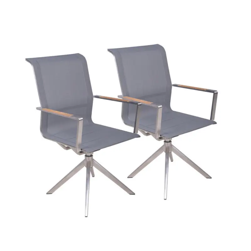 Gartenstuhl-Set Holz, Metall, Kunststoff Grau, Naturfarben, Silberfarben