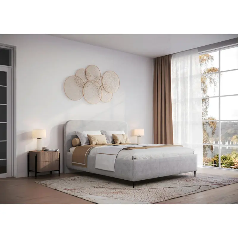 Polsterbett gepolstertes Kopfteil, Lattenrost, Bettkasten Hellgrau 180/200 cm