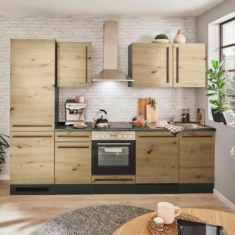 K&uuml;chenblock 280 cm in Anthrazit, Eiche Artisan