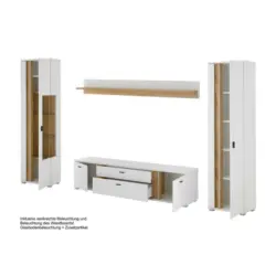 Wohnwand 4-teilig in Wei&szlig;, Eiche Wotan 330/200/42 cm