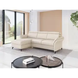Ecksofa Glendale E in Flachgewebe Creme 166/253 cm