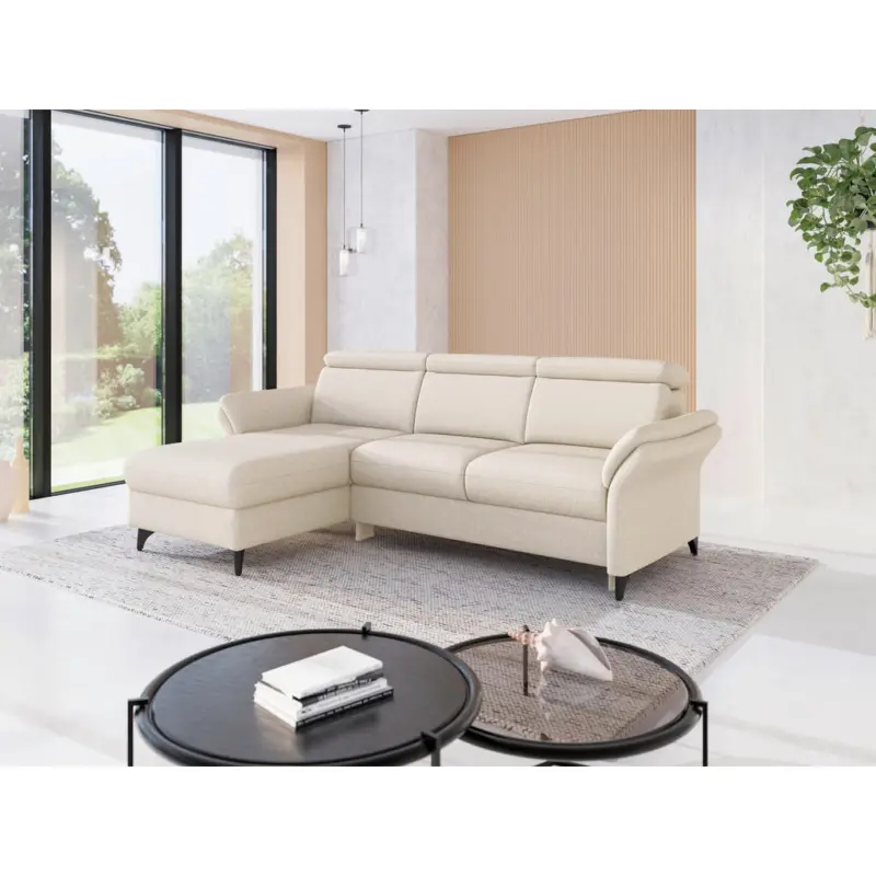 Ecksofa Glendale E in Flachgewebe Creme 166/253 cm