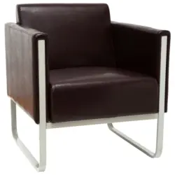 Sessel in Lederlook Hellgrau, Dunkelbraun