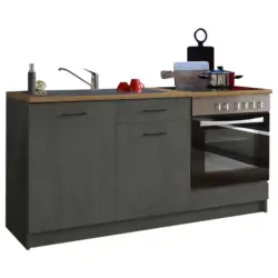 K&uuml;chenleerblock 160 cm in Anthrazit, Eichefarben