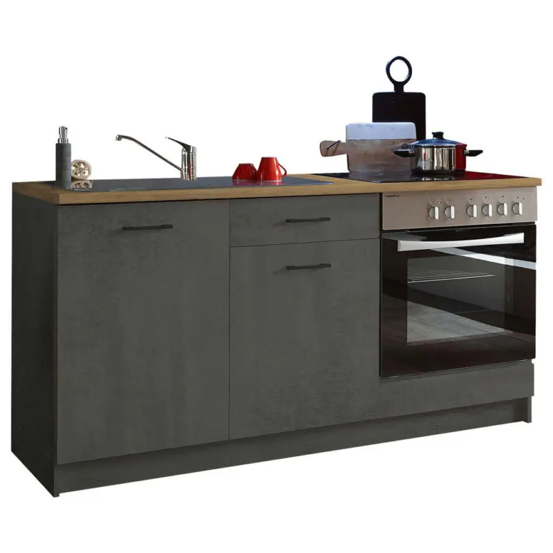 K&uuml;chenleerblock 160 cm in Anthrazit, Eichefarben