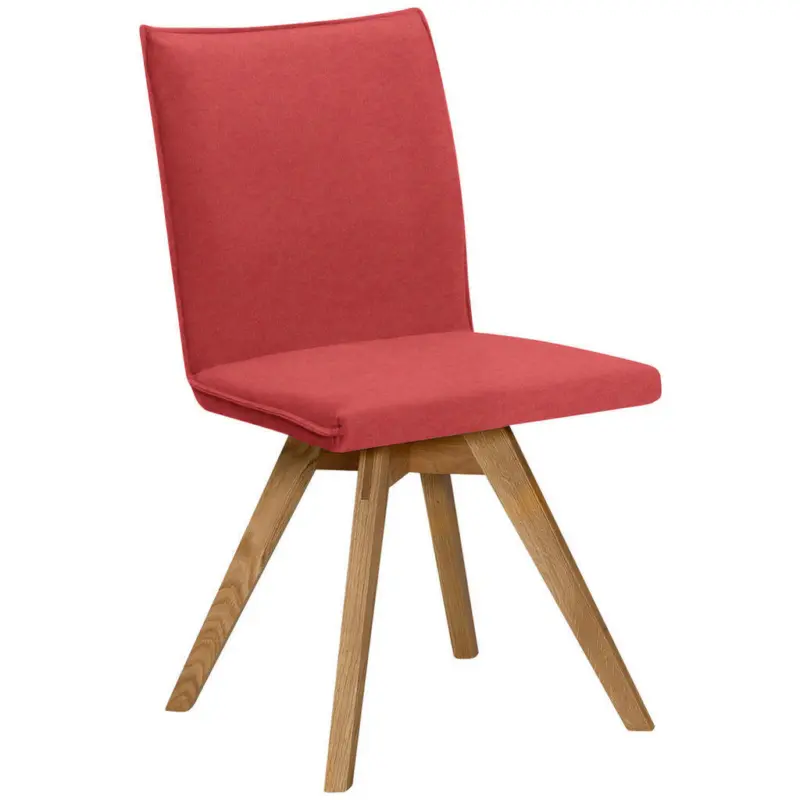 Stuhl in Holz, Textil Rot, Eichefarben