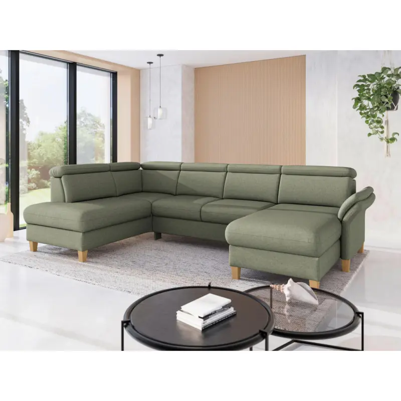 Wohnlandschaft Glendale E in Flachgewebe Olivgr&uuml;n