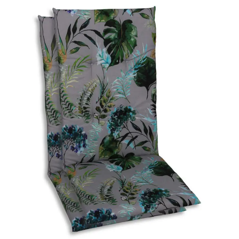 Sesselauflagenset in Anthrazit, Gr&uuml;n Bl&auml;tter