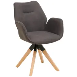 Armlehnstuhl in Holz, Textil Anthrazit, Naturfarben