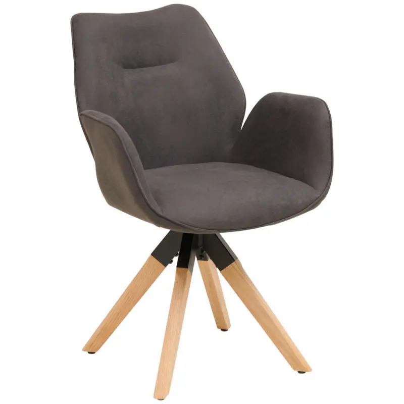 Armlehnstuhl in Holz, Textil Anthrazit, Naturfarben