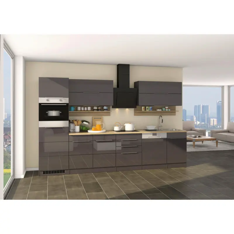 K&uuml;chenleerblock 330 cm in Grau, Sonoma Eiche, Grau Hochglanz