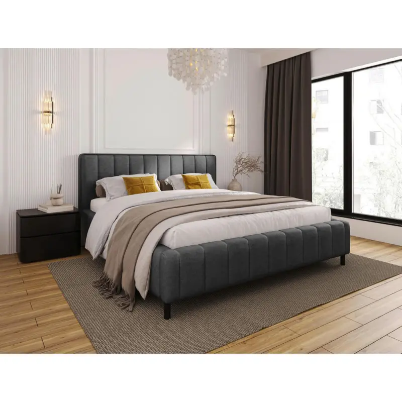 Polsterbett gepolstertes Kopfteil, Lattenrost, Bettkasten Anthrazit 140/200 cm