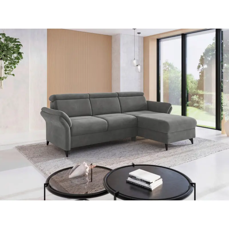 Ecksofa Glendale E in Flachgewebe Grau 253/166 cm