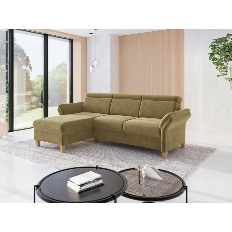 Ecksofa Glendale E in Flachgewebe Olivgr&uuml;n 166/253 cm