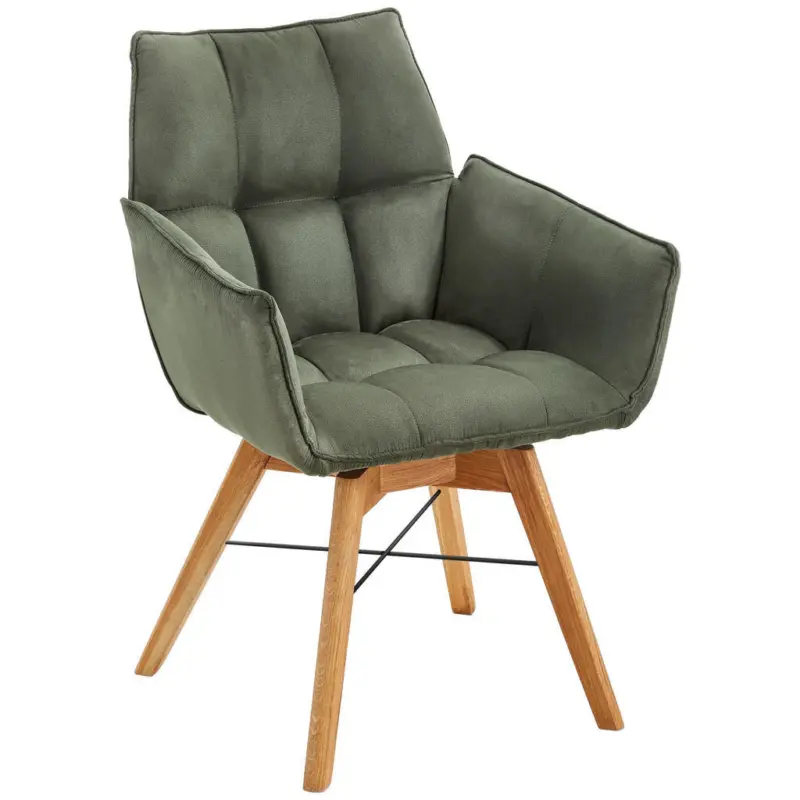 Armlehnstuhl in Holz, Textil Eichefarben, Olivgr&uuml;n