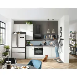 K&uuml;chenleerblock 340 cm in Anthrazit, Wei&szlig;, Pastellblau