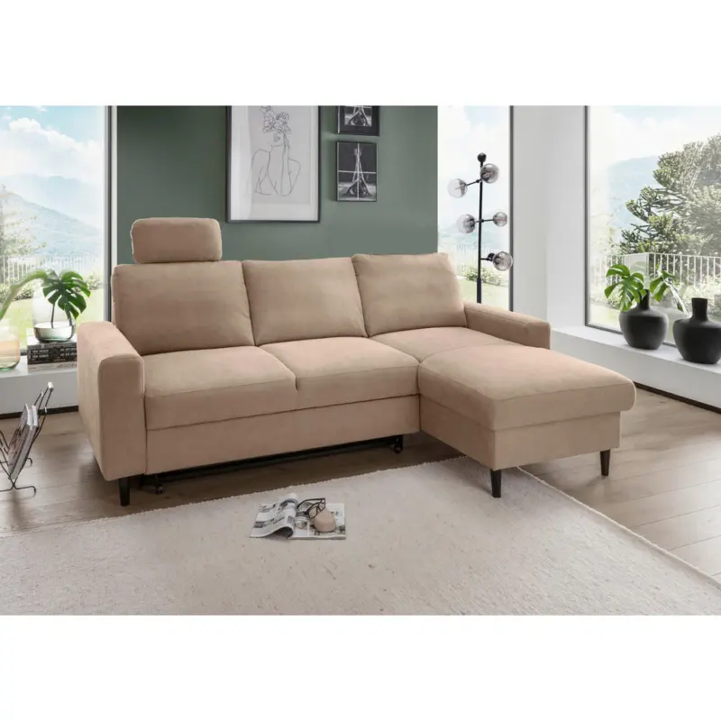Eckschlafsofa Passione in Chenille Hellbraun