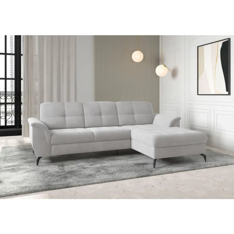 Ecksofa Zora E in Flachgewebe Silberfarben 262/164 cm