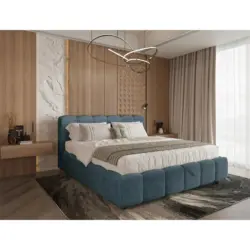 Polsterbett Lattenrost, Bettkasten Dunkelblau 140/200 cm