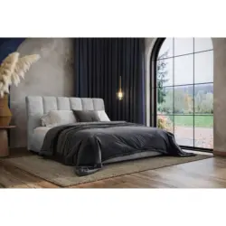 Polsterbett gepolstertes Kopfteil, Lattenrost, Bettkasten Grau 180/200 cm