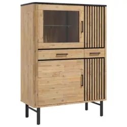 Highboard Schwarz, Akaziefarben 100/140/45 cm